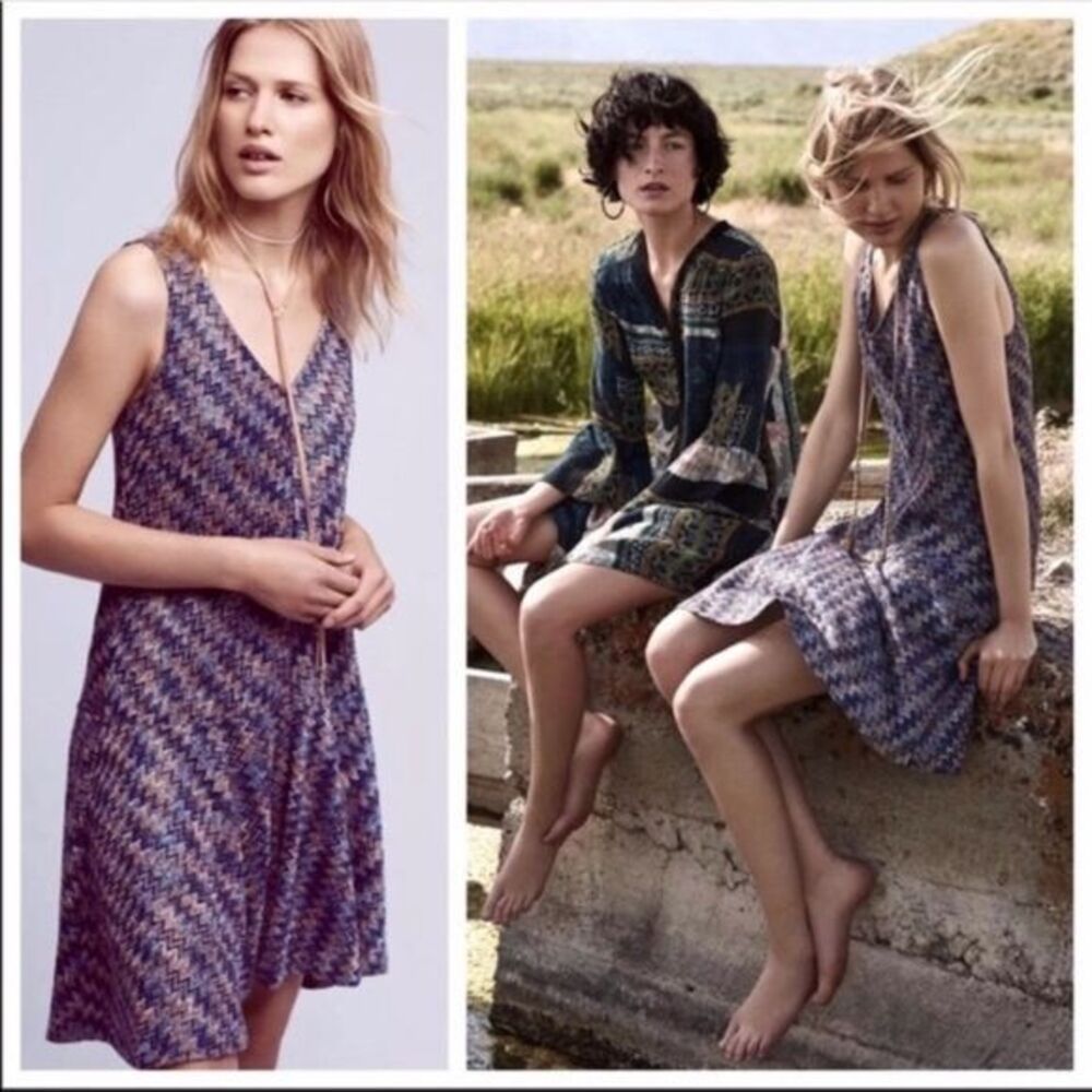 Anthropologie Maeve Westwater Knit Chevron Blue Dress Drop Waist Small